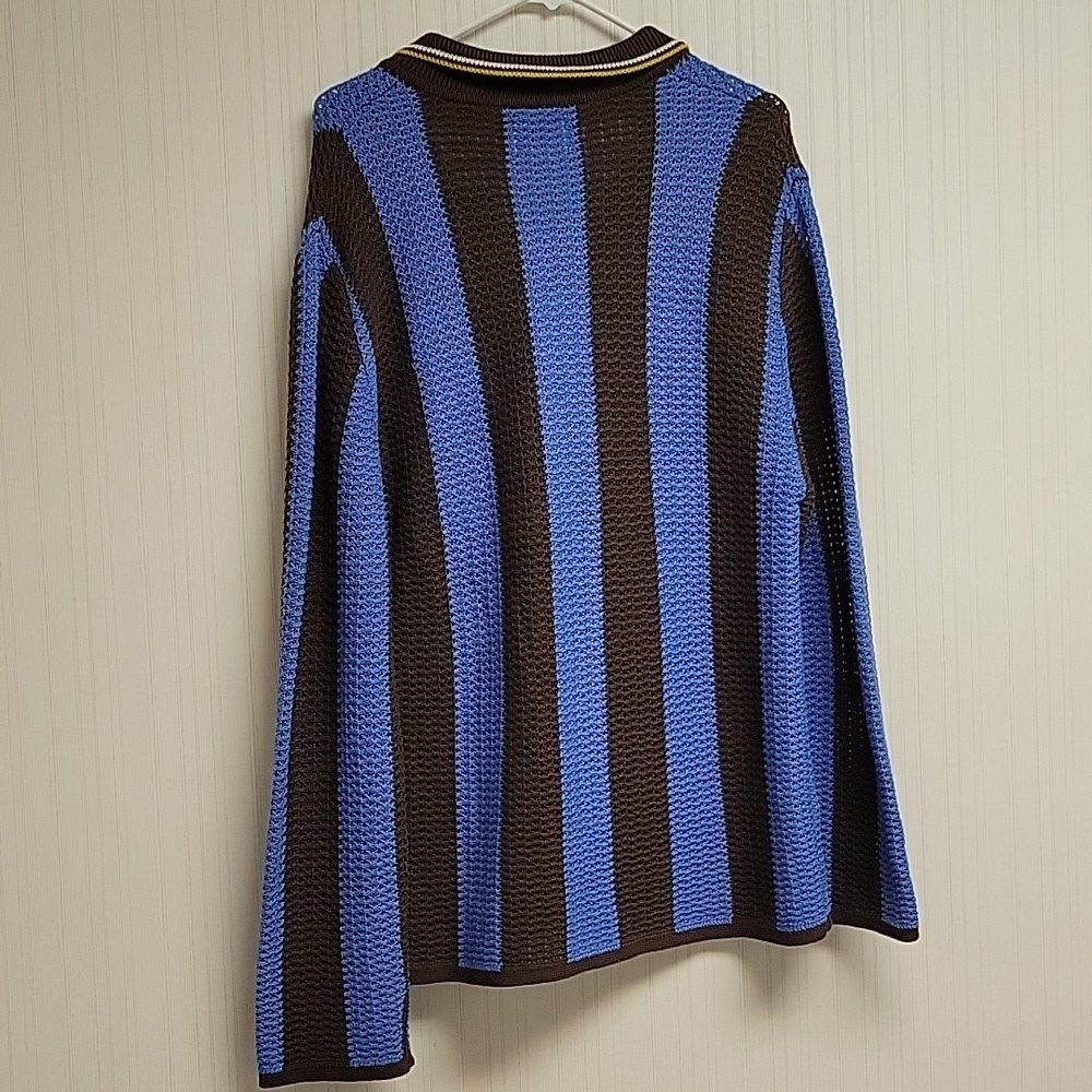 BDG V-Neck Sweater in Blue and Brown Stripes, Women's Med New Oversize - Picture 6 of 8